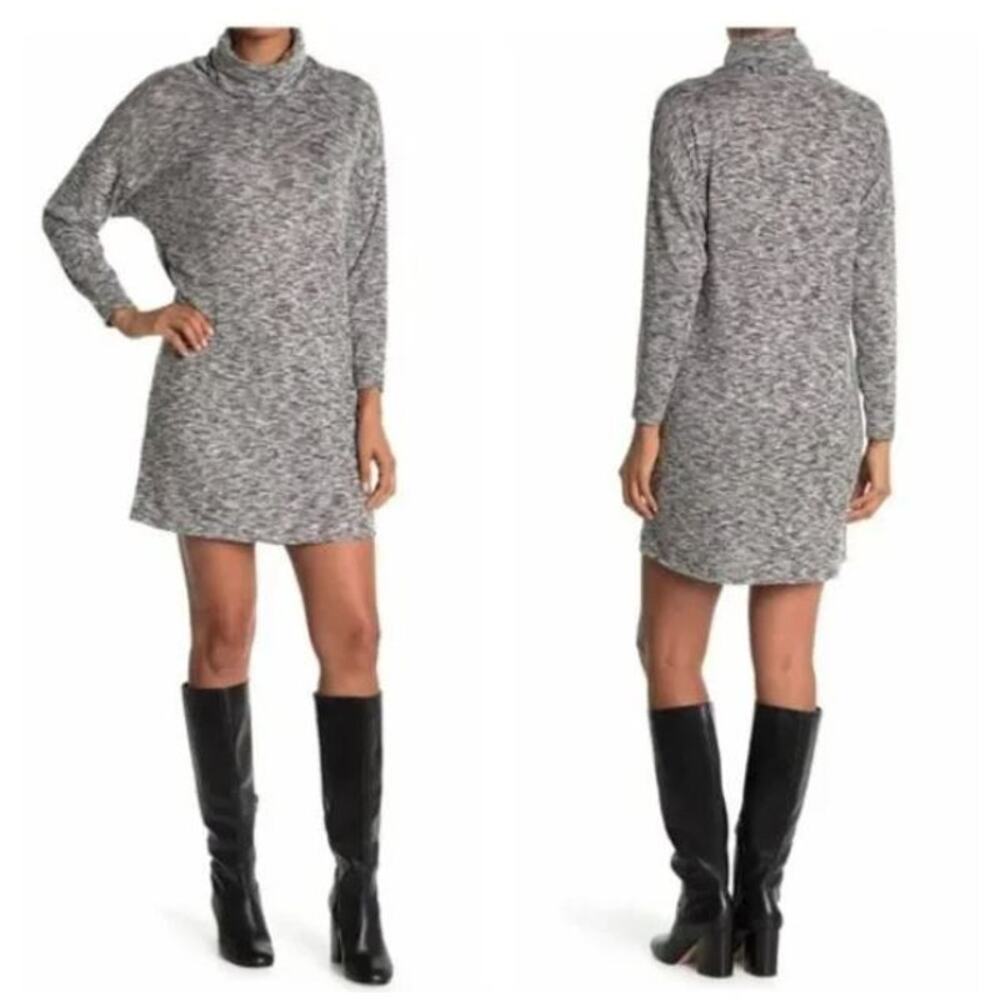 Cotton Emporium Women's Turtleneck‎ Patch Pocket Sweater Dress In Silver XS $78
